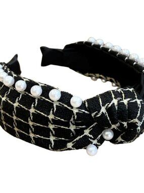 It Girl Black Quilted Pearl-Trim Headband Headbands of Hope NWT